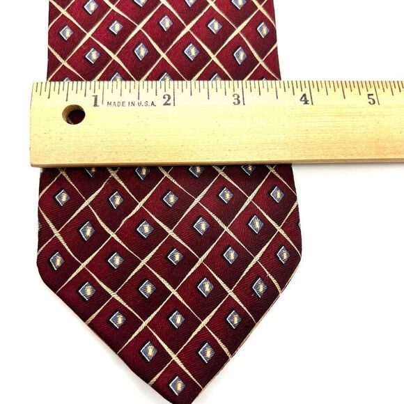 Zylos George Machado 100% Silk Tie Burgundy Cream Light Blue Pattern - Picture 7 of 7